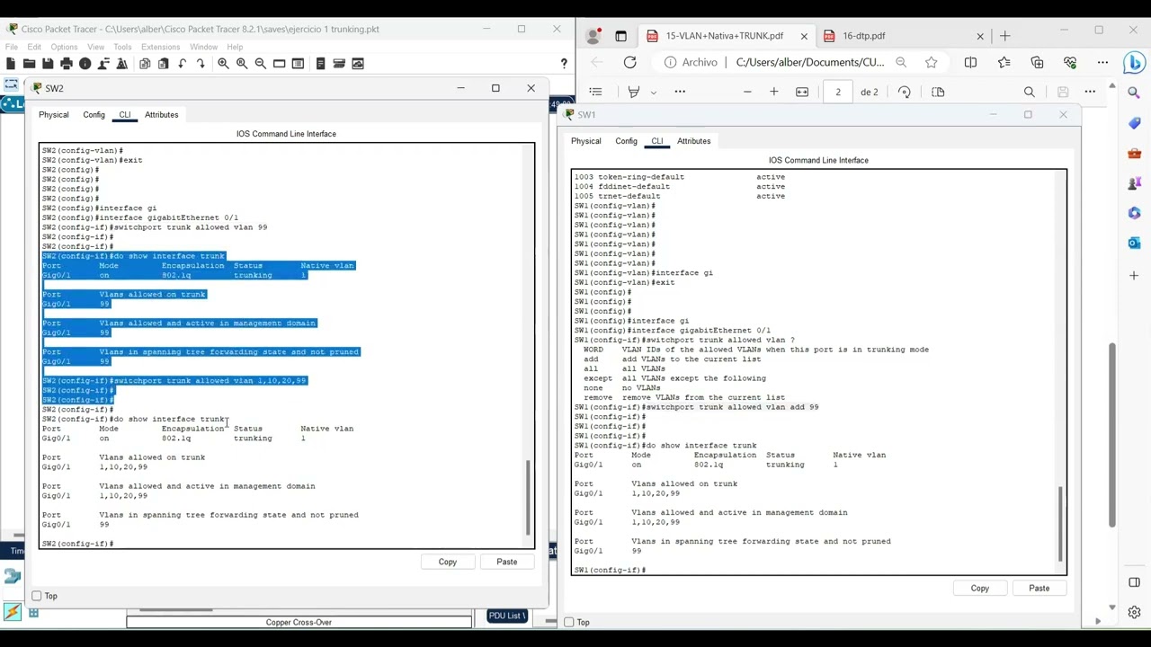 EJEMPLO: CONFIGURACIÓN VLAN NATIVA Y ENLACE TRONCAL