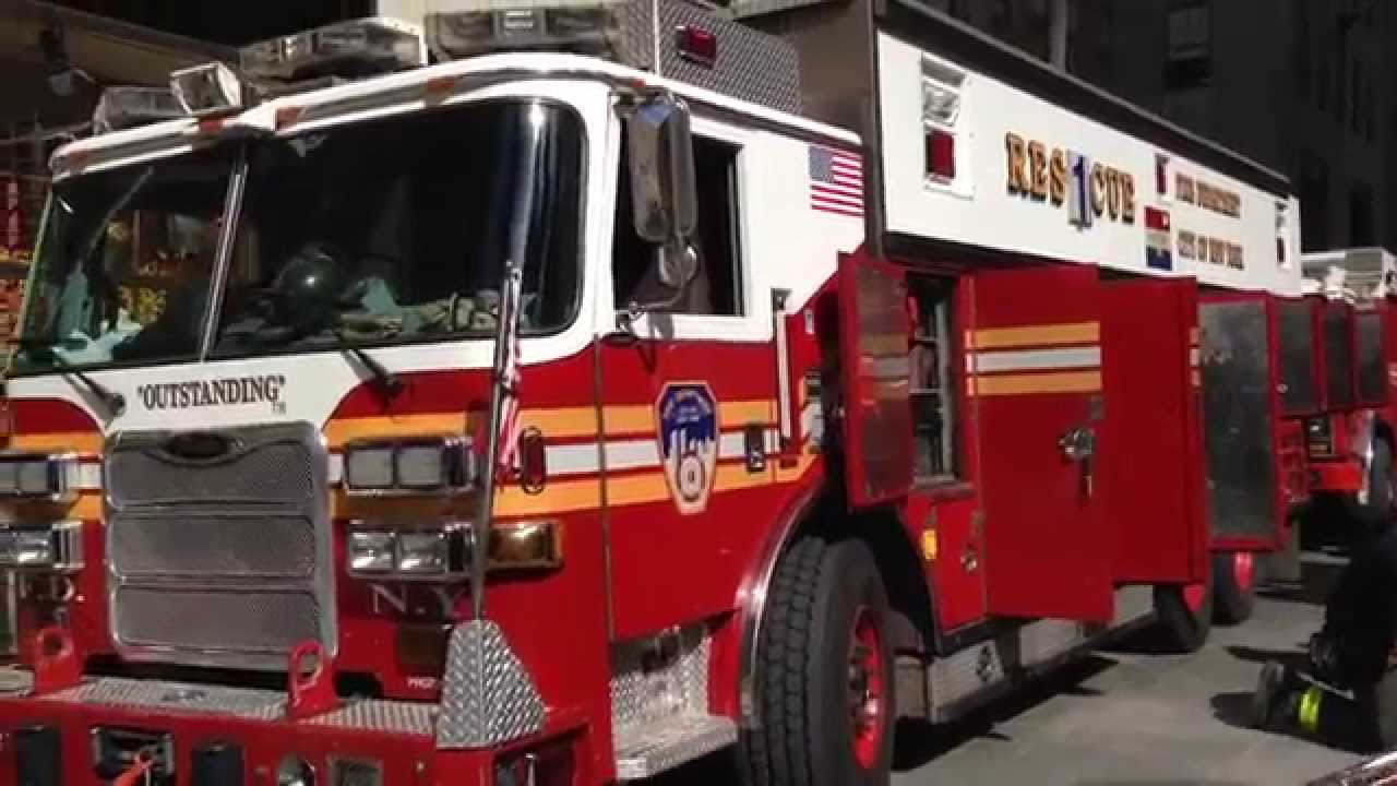 RARE LOOK INSIDE COMPARTMENTS OF FDNY RESCUE 1 DURING KICKOFF OF FIRE PREVENTION WEEK IN MANHATTAN.