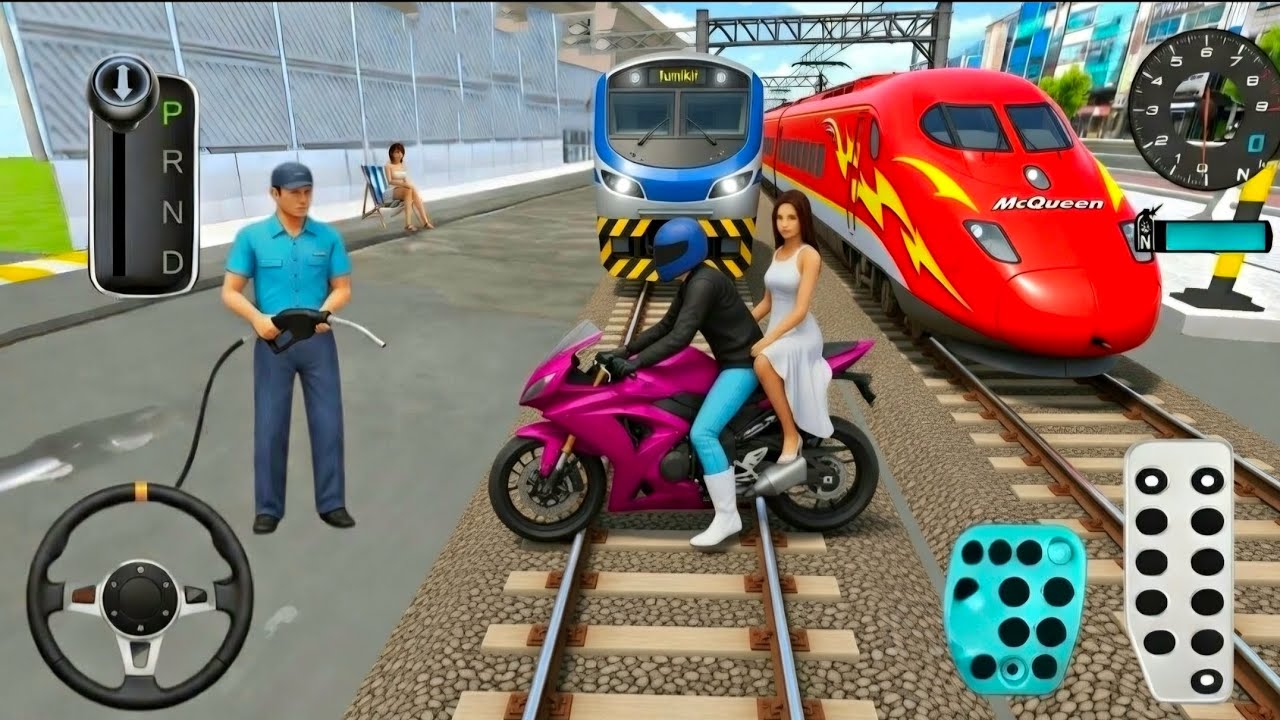 Pink Brand New Bike Vs Bullet Train 3d Driving Class android game play video || Car Game #cargame