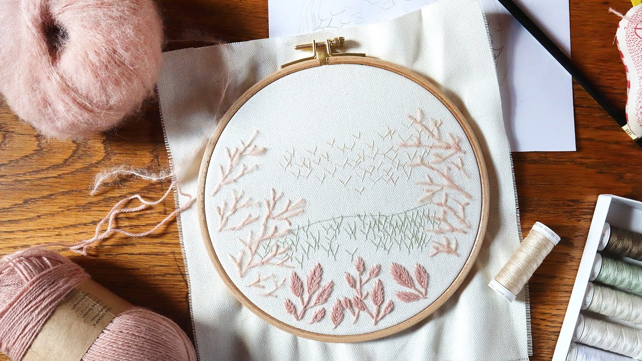 fly stitch embroidery landscape - the stitchlab