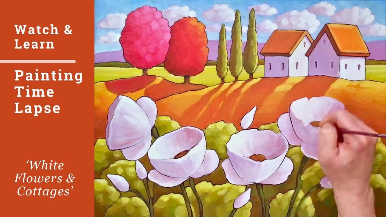 See this Flower Cottage Scene Come to Life, Step by Step Painting!