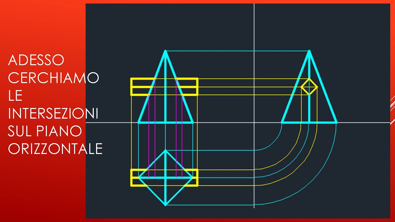 Intersezione di una piramide a base quadrata con un prisma a base quadrata