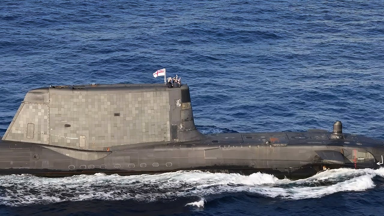Astute class submarine surfaced in the Mediterranean Sea