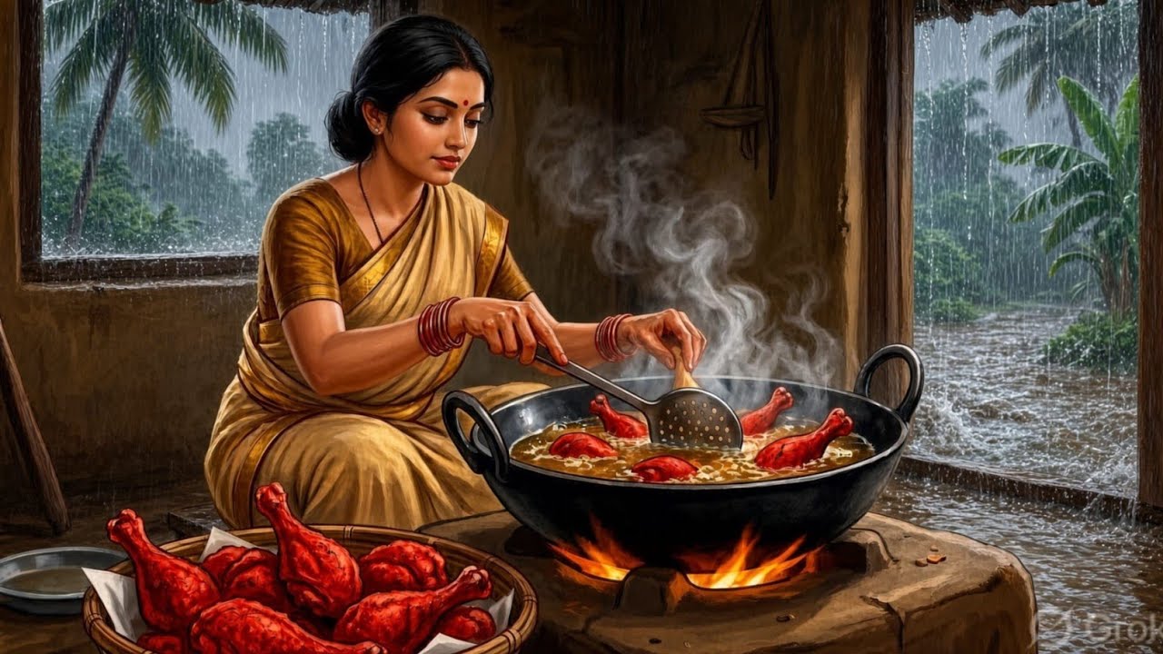1990s Rainy Day In Indian Village 🌧️| Pepper  Chicken Gravy With Parotta & Egg curry| Ghibli ASMR