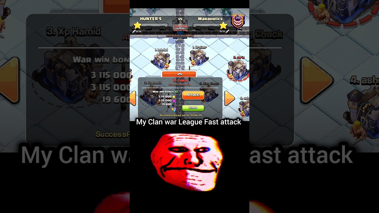 Clan war League my Fast attack 😱🔥II Clash of clans II #shorts #clashofclans #coc