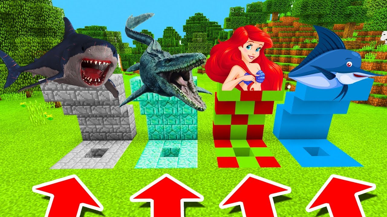 Minecraft PE : DO NOT CHOOSE THE WRONG HOLE! (Megalodon, Mosasaurus & Mermaid)