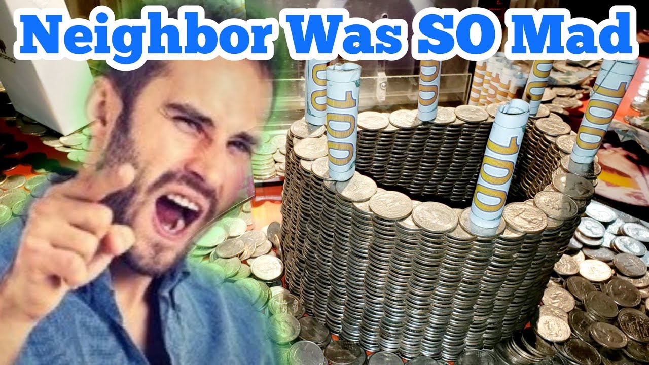 NEIGHBOR WAS SO MAD ... Playing The High Limit Coin Pusher Jackpot WON MONEY