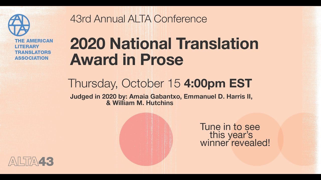 ALTA Awards Announcement: National Translation Award in Prose