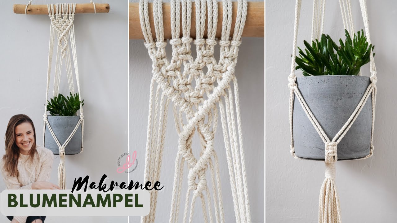 Makramee Blumenampel an Ast knüpfen | DIY für Anfänger - Schritt Anleitung