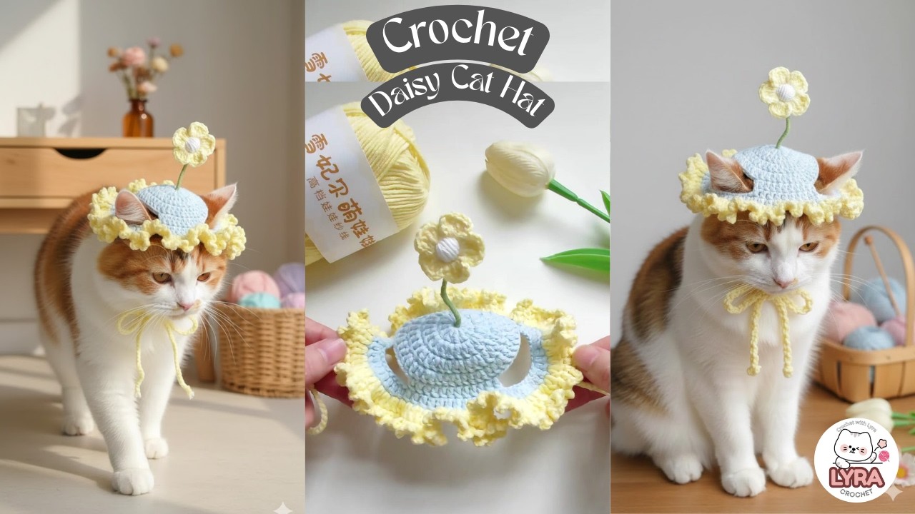 How to Crochet a Daisy Cat Hat 🌼🧶 | Cute & Easy Flower Hat for Cats | Lyra Crochet