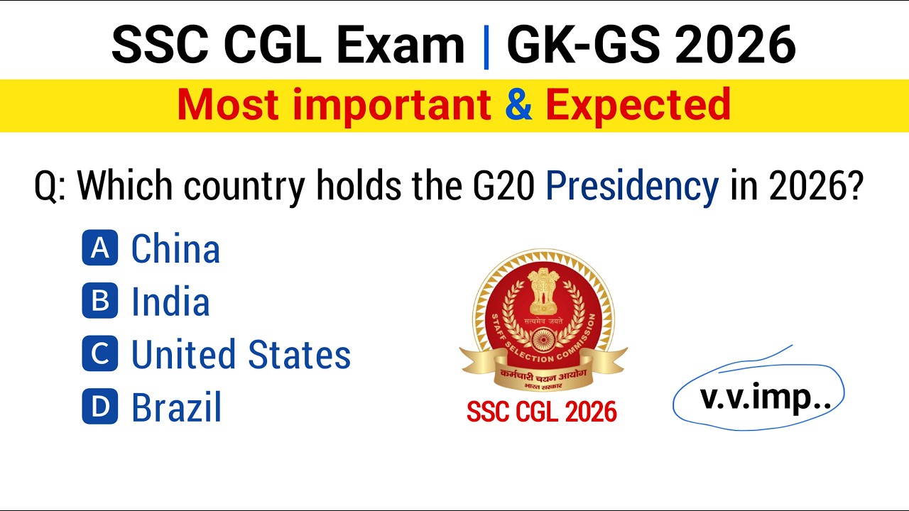 Экзамен SSC CGL 2026 | Ожидаемые вопросы по GK и GS для SSC CGL | Актуальные события SSC CGL 2026...