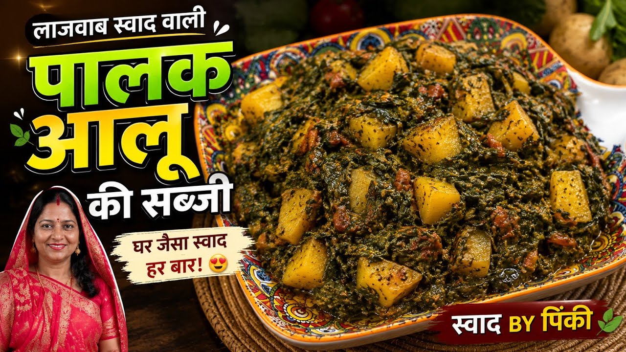 घर जैसा स्वाद 😋 पालक आलू की टेस्टी सब्ज़ी | आसान और हेल्दी रेसिपी | Palak Aloo Sabzi #Swadbypinki 