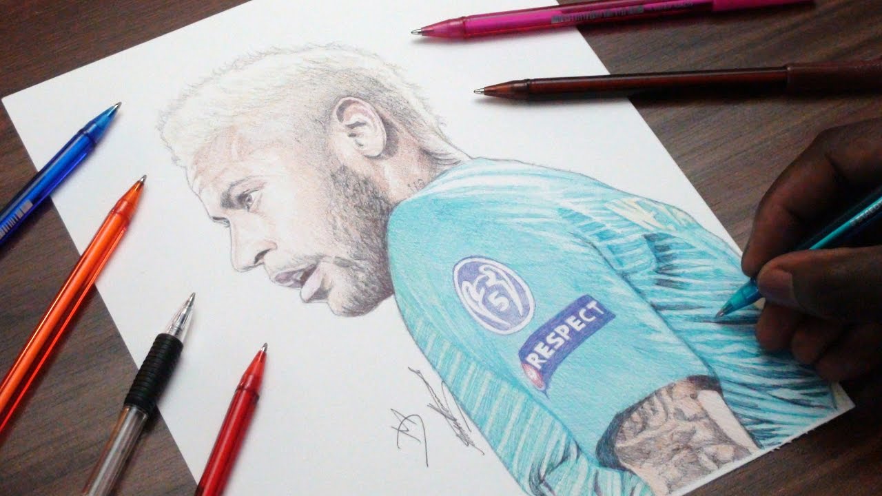 Drawing Neymar Jr - INKTOBER DAY 1 - FC Barca - DeMoose Art