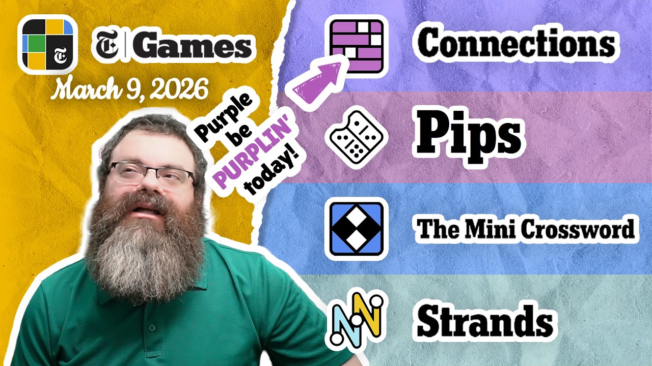 NYT Connections, Pips, Mini Crossword, and Strands | March 9, 2026