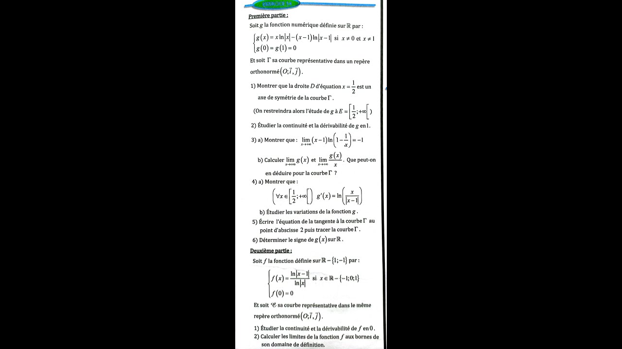 Fonctions logarithmes 2 bac SM Ex 54 page 197 Almoufid