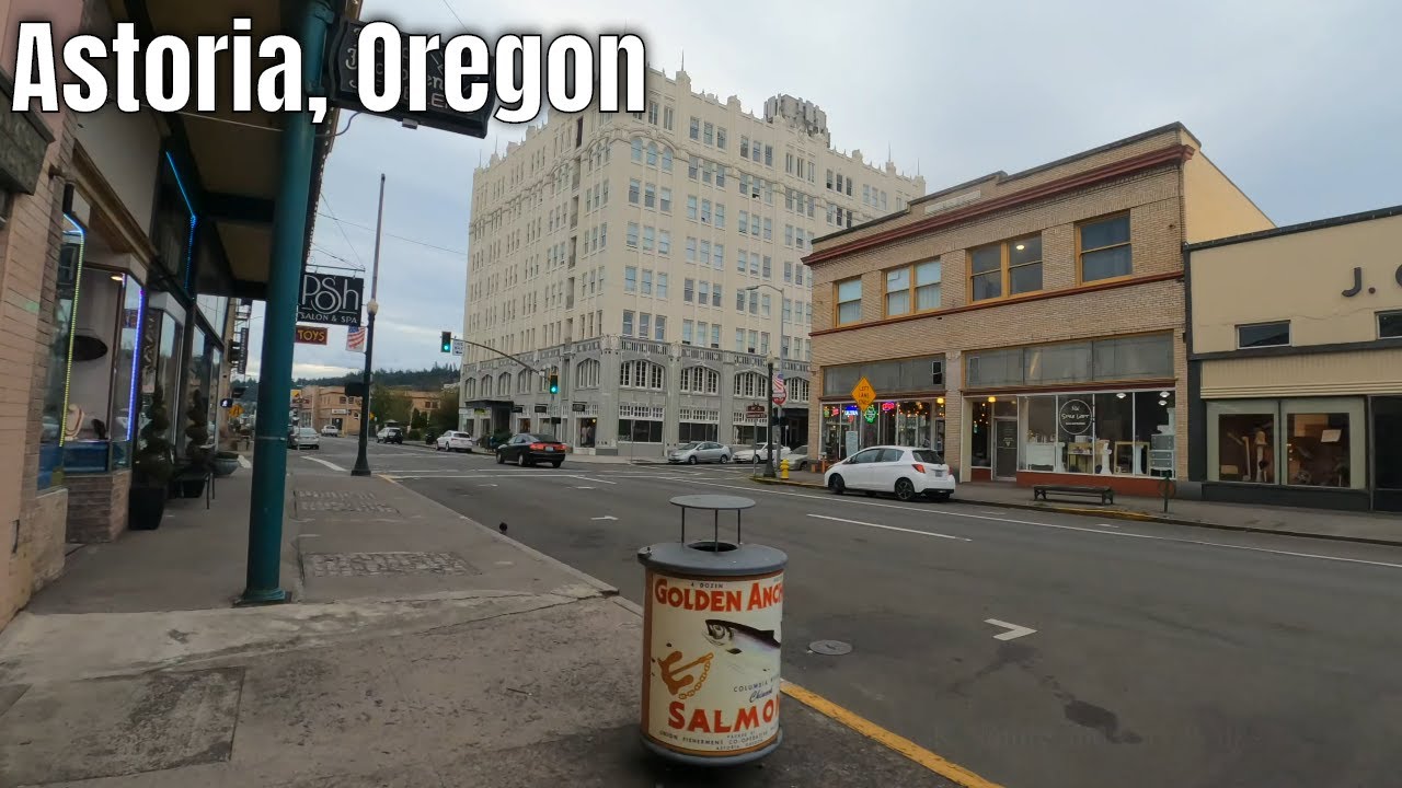 Astoria, Oregon 2020 Walk (Downtown, Riverwalk, Columns) Sunset, 4k Travel (Binaural Sounds)