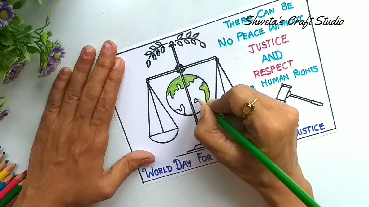 World Day For International justice Poster Drawing/ World Justice Day Easy Drawing step by step