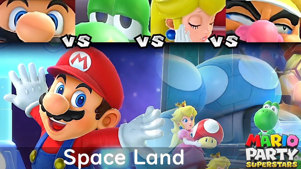 Mario Party Superstars Mario vs Yoshi vs Peach vs Wario in Space Land