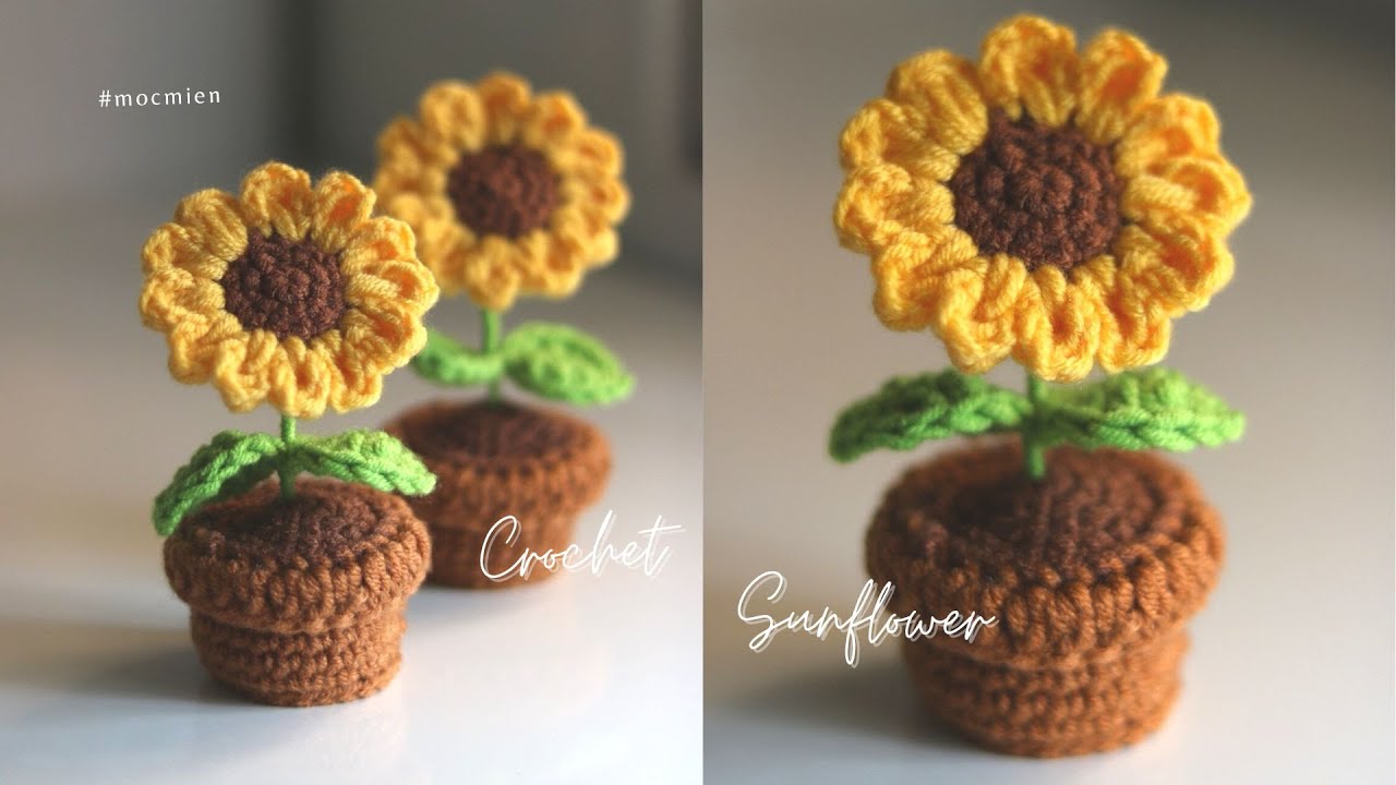 Cách móc chậu hoa hướng dương mini đơn giản nhất | Crochet sunflower mini