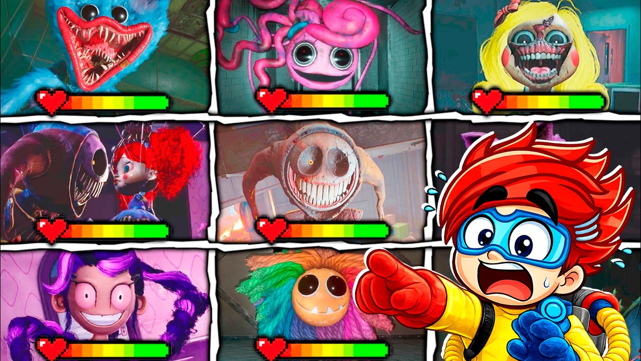 Poppy Playtime Chapter 1, 2, 3, 4, 5 - Todas las MUERTES con BARRA DE VIDA | Luky REACCIONA