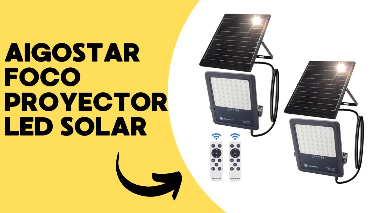 Aigostar Foco proyector LED solar con control remoto,Focos solare de 300W,3000LM,luz blanca fría.
