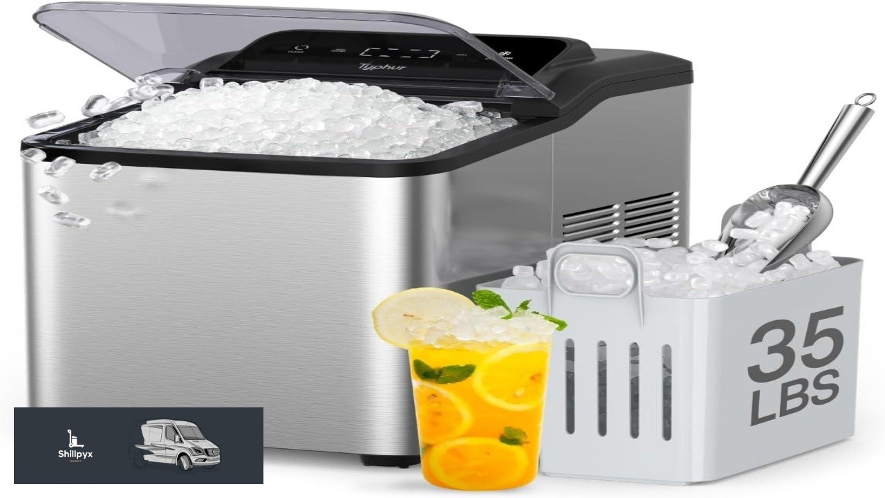 Typhur Fast Nugget Ice Maker Countertop with Self Cleaning Pump 35lbs 24H Crushed Pebble