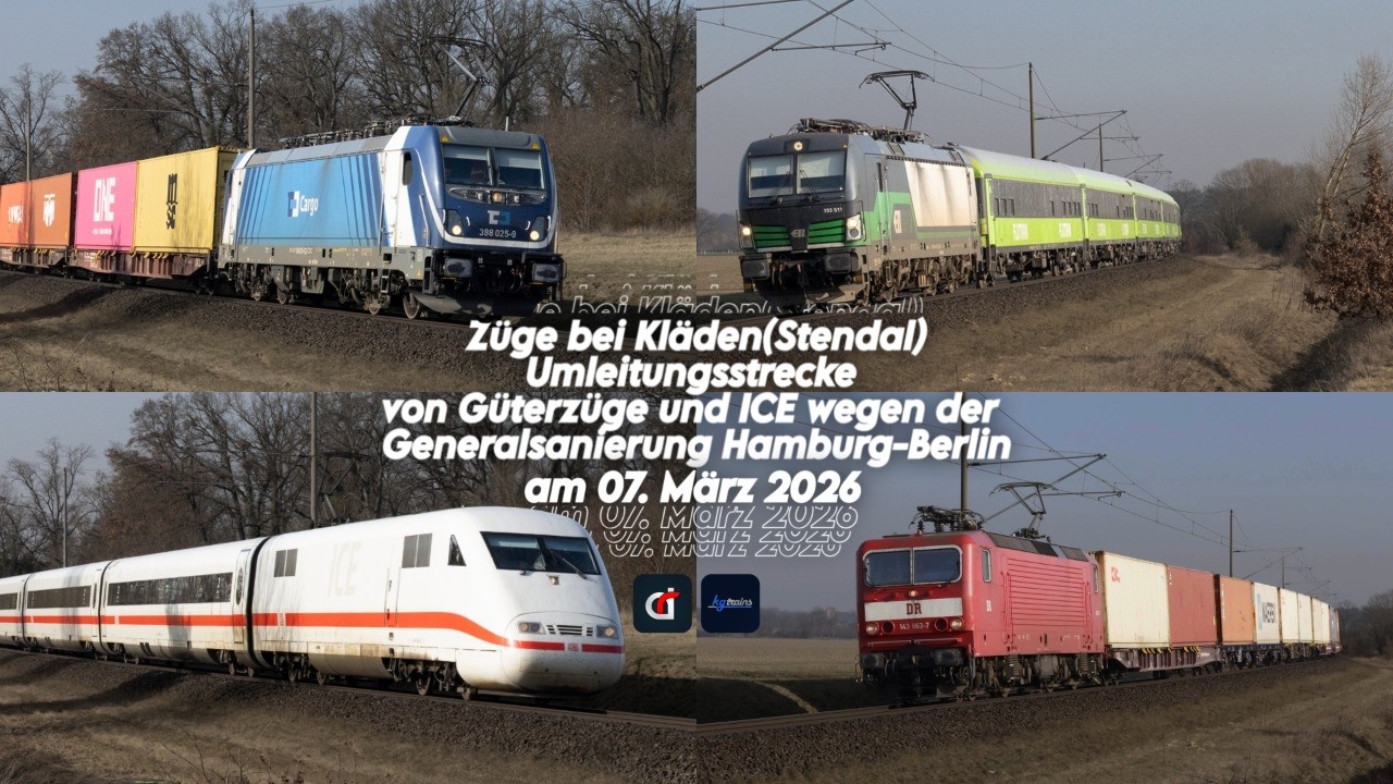 Züge bei Kläden (Stendal) | Umleitungsstrecke von Güterzüge und ICE während der Generalsanierung