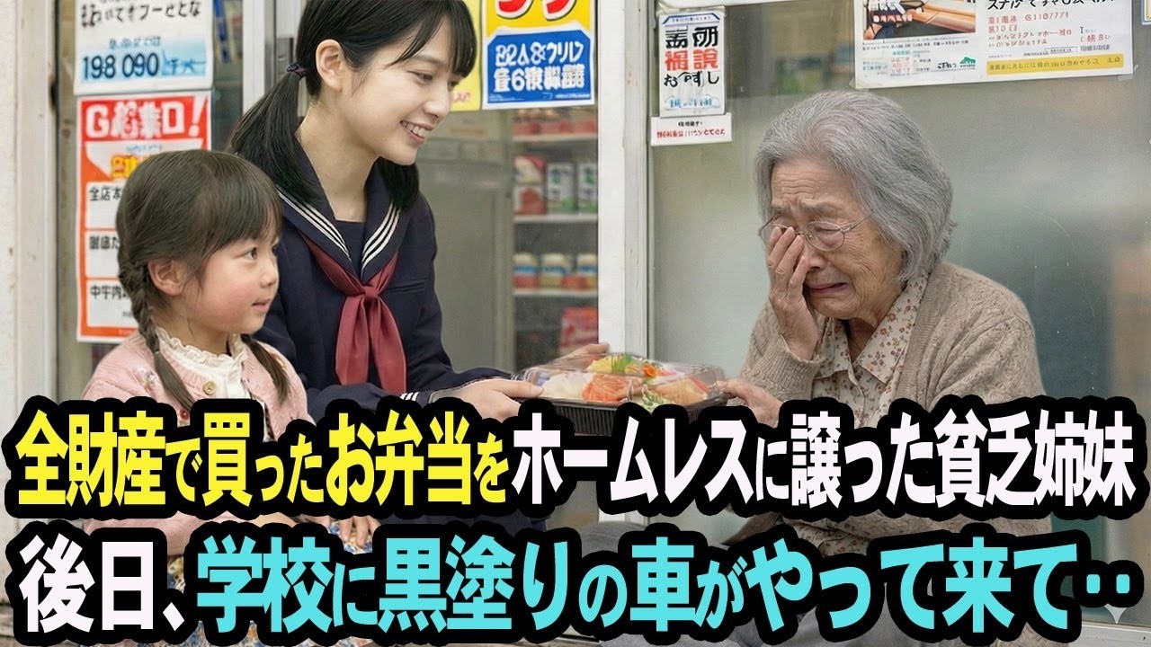「おばあちゃん、これ食べてください」全財産500円で買った弁当をホームレスに譲った貧乏姉妹 → 実はそのホームレスの正体は・・・