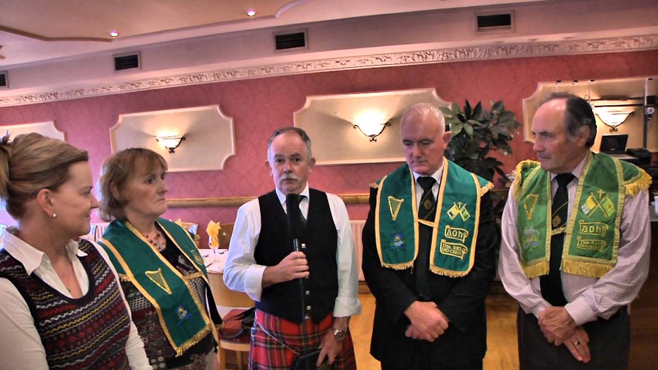 Ancient Order of Hibernian's Cavan talk to Áine Duffy at their parade on Thursday 15th August 2013