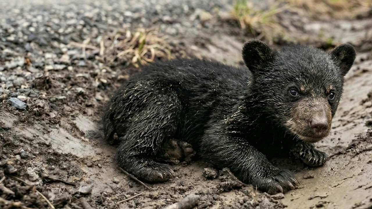 Saving a Little Bear Cub Found Alone by the Road