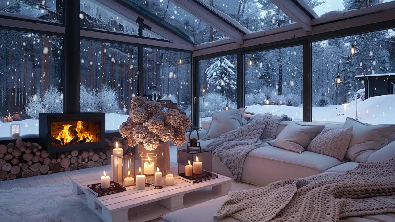 ❄️🎶 Soft Piano in a Quiet Snow Cabin | Warm Fire Glow & Stillness | Mindfulness, Deep Focus