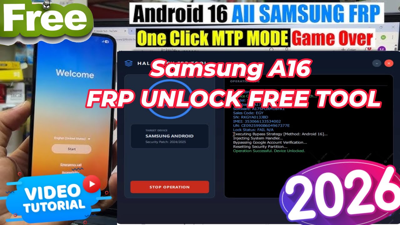 Samsung A16 (A165F) FRP Unlock Android 16 /15  U5  Free | تخطي حساب جوجل مجاناً سامسونج اندرويد 16