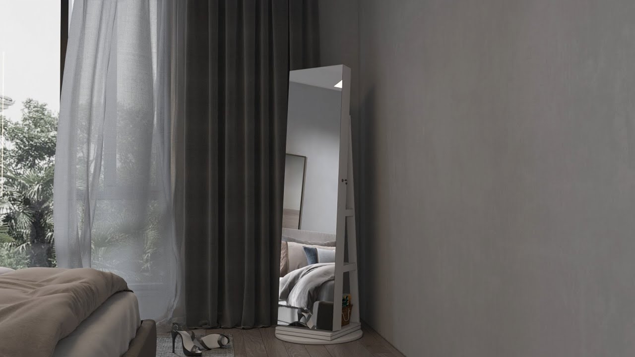 LVSOMT 360&deg; SWIVEL JEWELRY CABINET WITH FULL LENGTH MIRROR