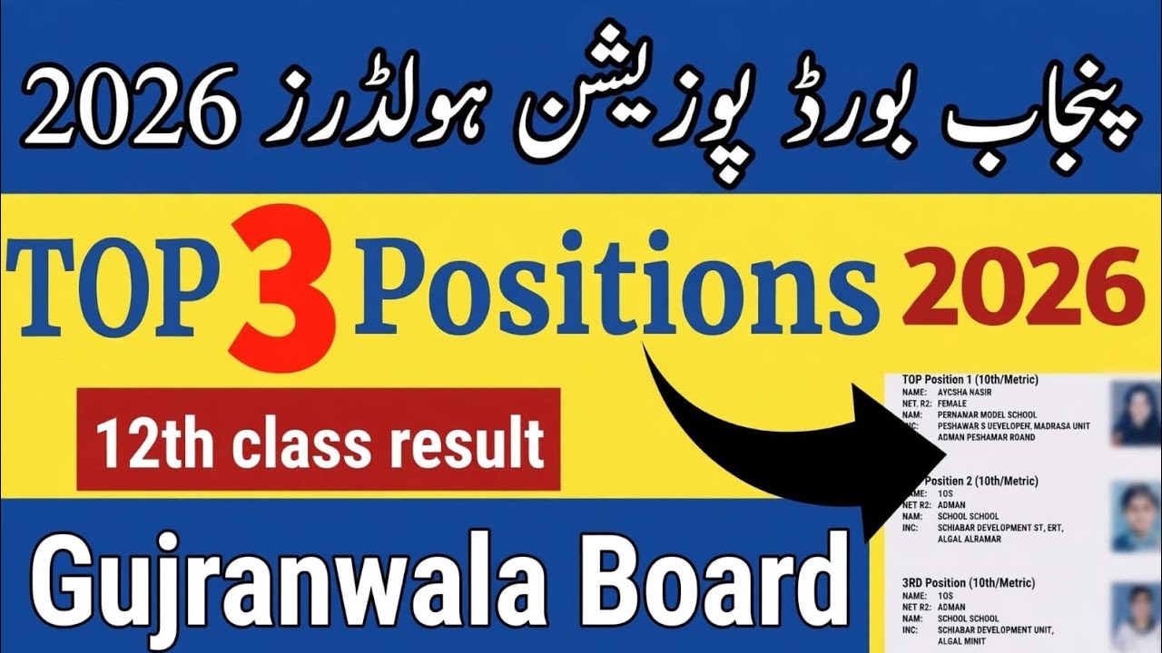 12th Class Position Holders Gujranwala Board 2nd year result 2026 position Holders punjab board 