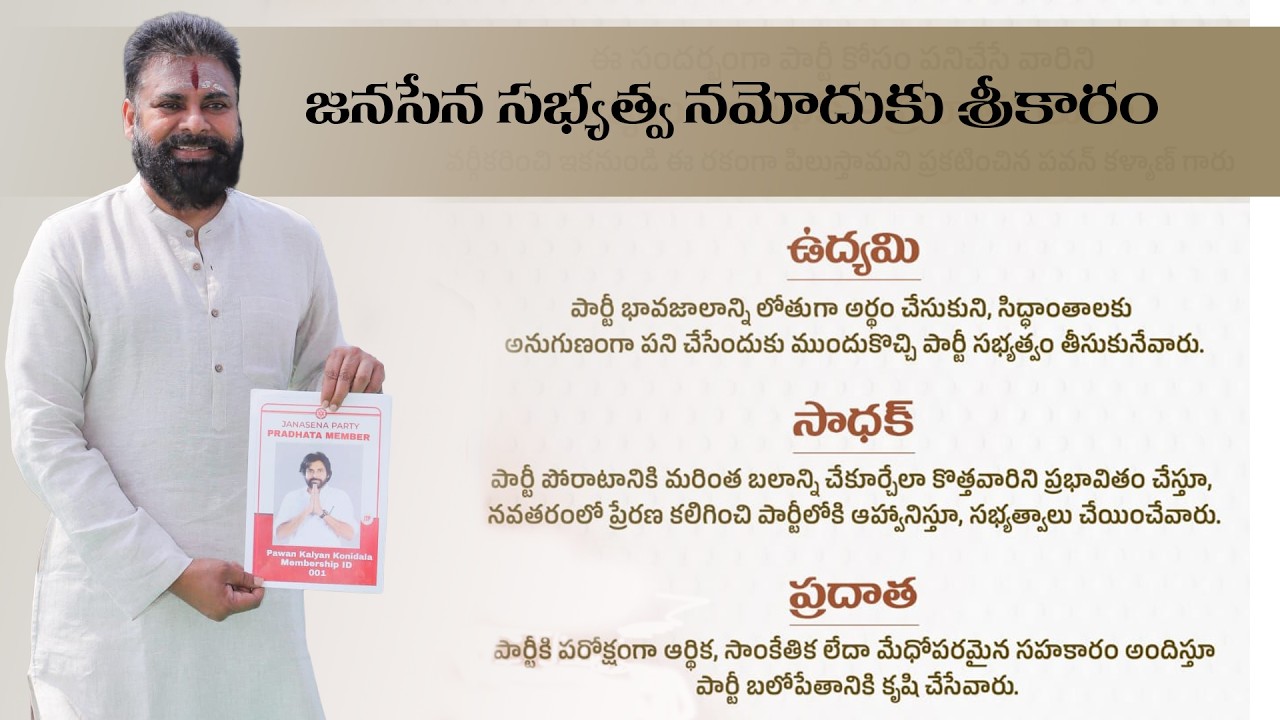ఇక నుంచి పార్టీకి సేవ చేసే వారిని ఉద్యమి, సాధక్, ప్రదాతలుగా గుర్తింపు || జనసేన సభ్యత్వ నమోదు