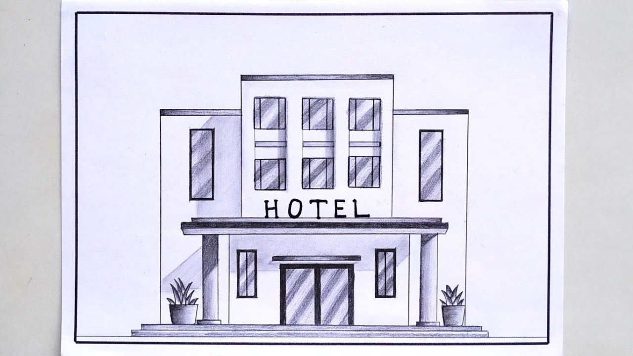 hotel drawing || how to draw a hotel easy || pencil arts || hotel scenery