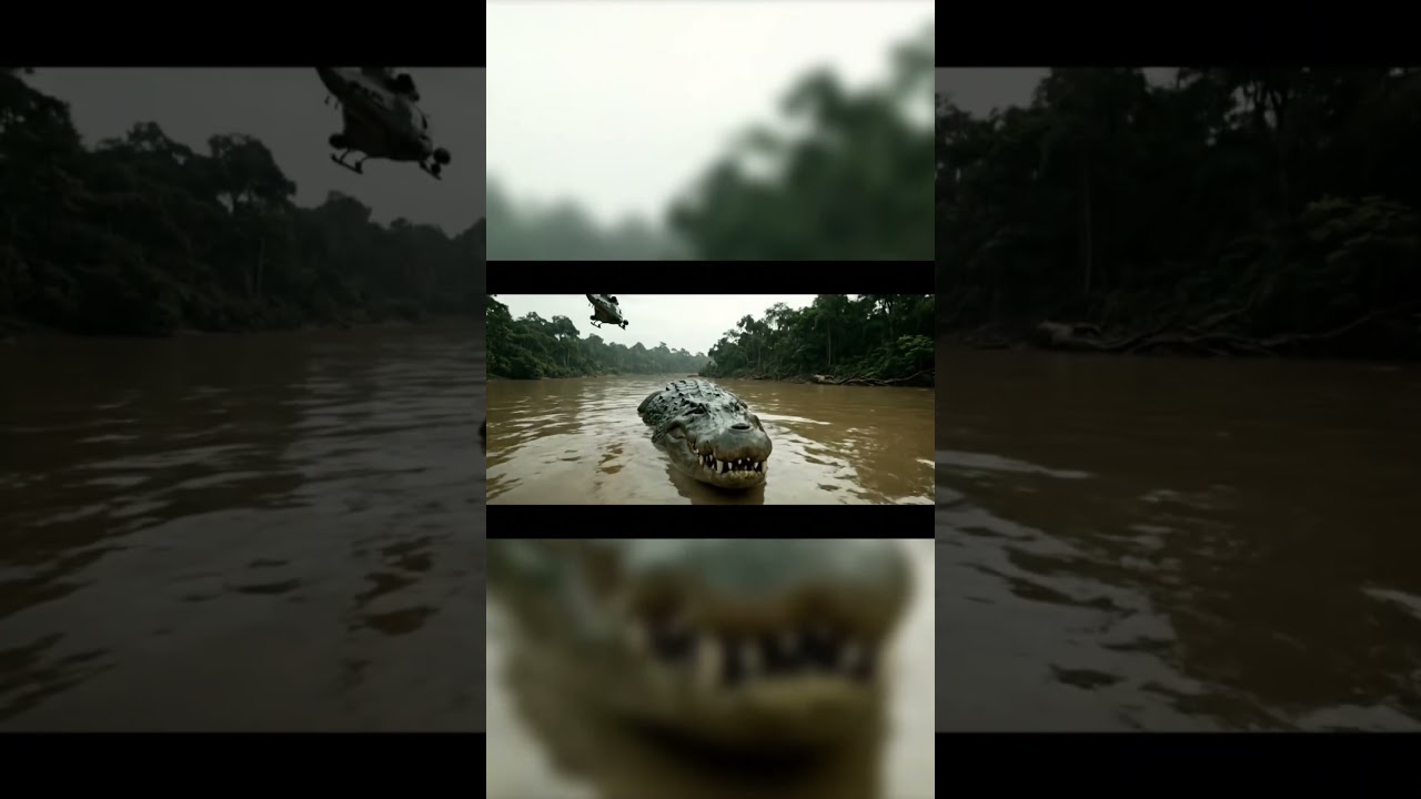 Helicopter Captures Giant Crocodile Resting in the River #Crocodile  #NatureFootage #HelicopterView