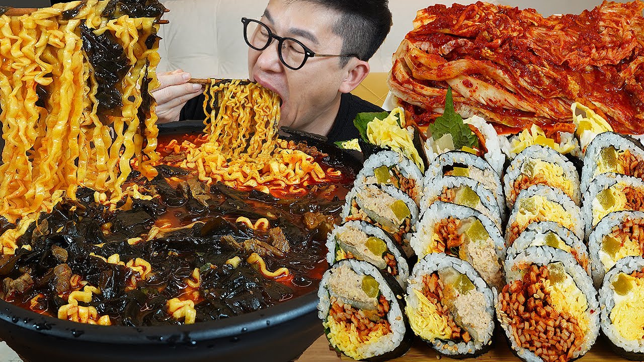 ASMR MUKBANGㅣSeaweed buldak soup noodles & GimbapㅣEATING SHOW