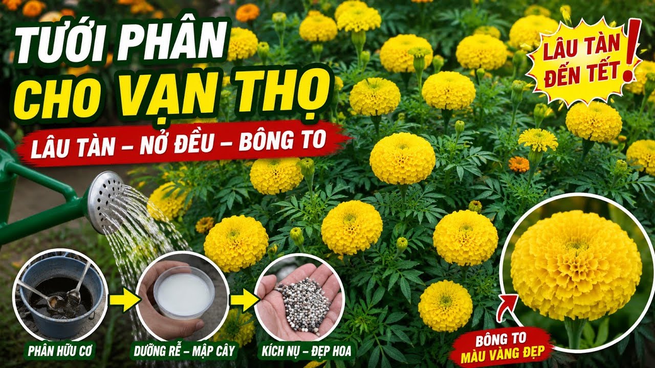 tưới phân gì giúp bông vạn thọ lâu tàn, huỳnh cập nhật 