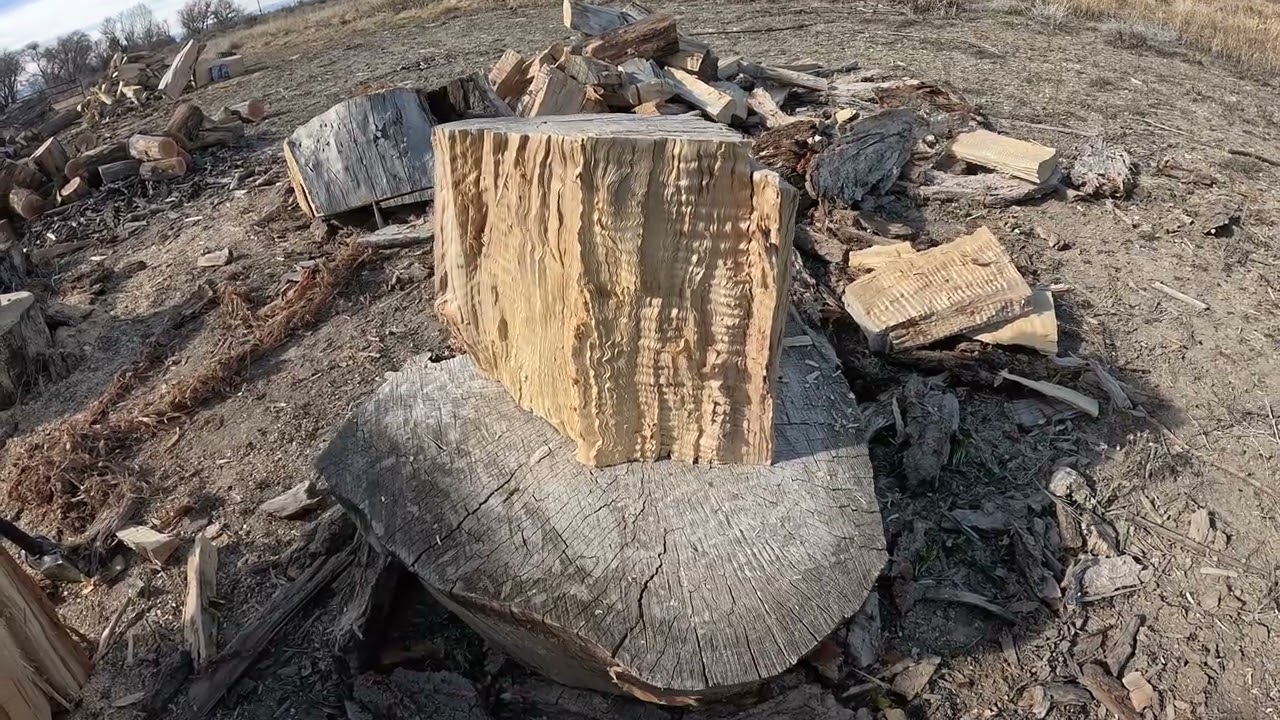 Структура древесины на дровах рассказывает историю плохо обрезанного дерева.