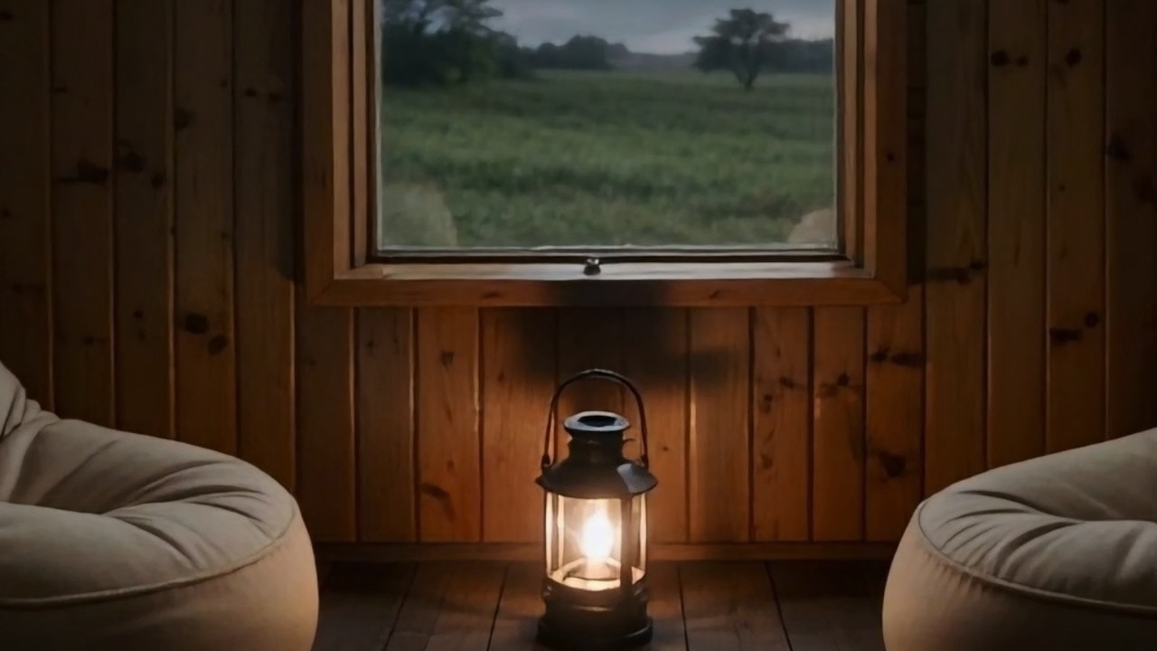 Gentle Rain and Wind in a Quiet Nightfall Cabin Interior | Background Ambience | 3 Hours