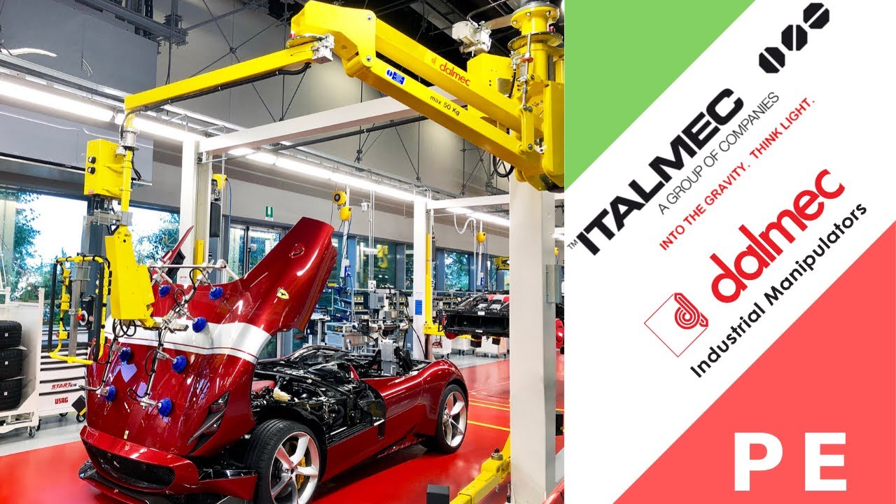 Dalmec Pneumatic Manipulator for the handling, lifting of Ferrari's Car components.