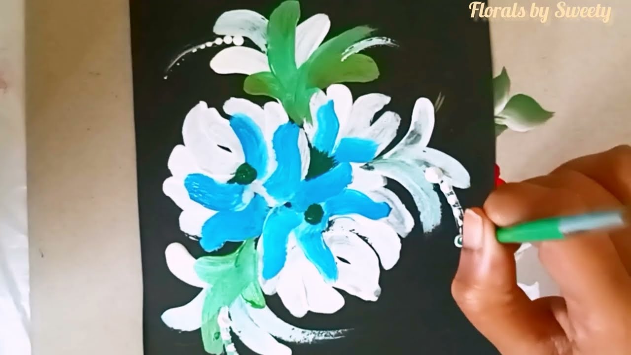 Beautiful flower painting with round brush. Acrylic painting for beginners. 