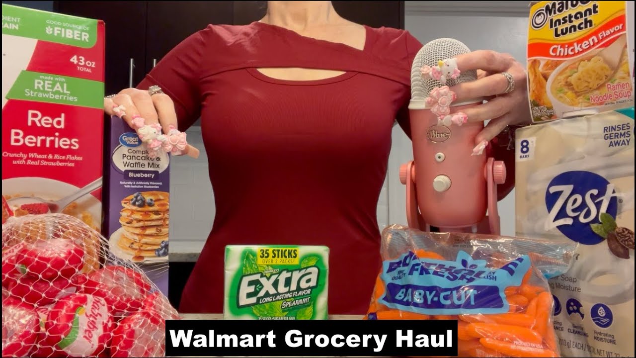 ASMR Gum Chewing Walmart Supermarket Haul | Whispered