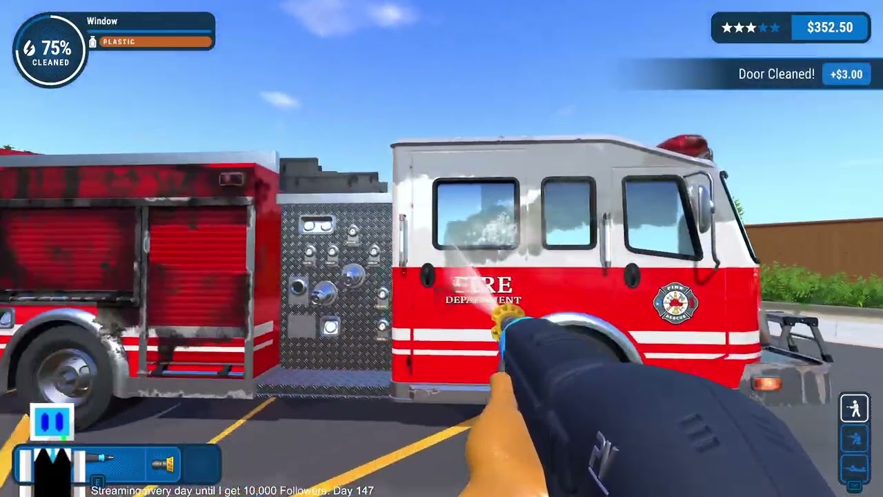 power washing a fire Truck and a cottage