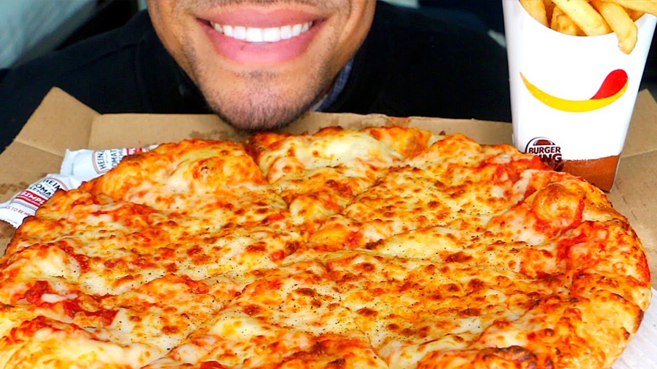 ASMR DOMINIO'S PIZZA JERRY EATING CHEESE BURGER KING FRIES BIG BITES NO TALKING INDIA FOOD CHANNEL
