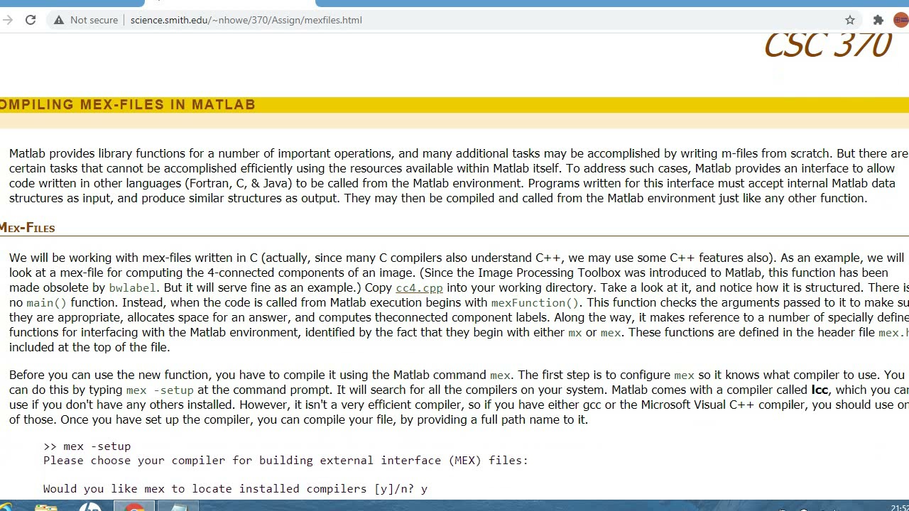 Introduction on MEX file and compiler selection