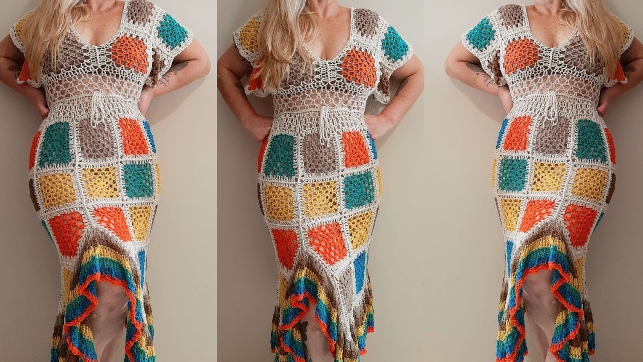VESTIDO OU SAÍDA DE PRAIA CROCHÊ - SQUARES MUITO FÁCIL