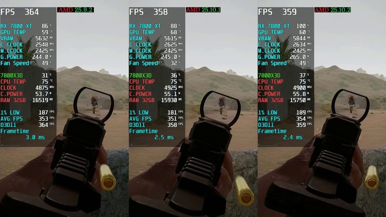 PUBG | AMD Driver Update 25.10.2 Vs 25.10.1 Vs 25.9.2 1440P 7800 XT