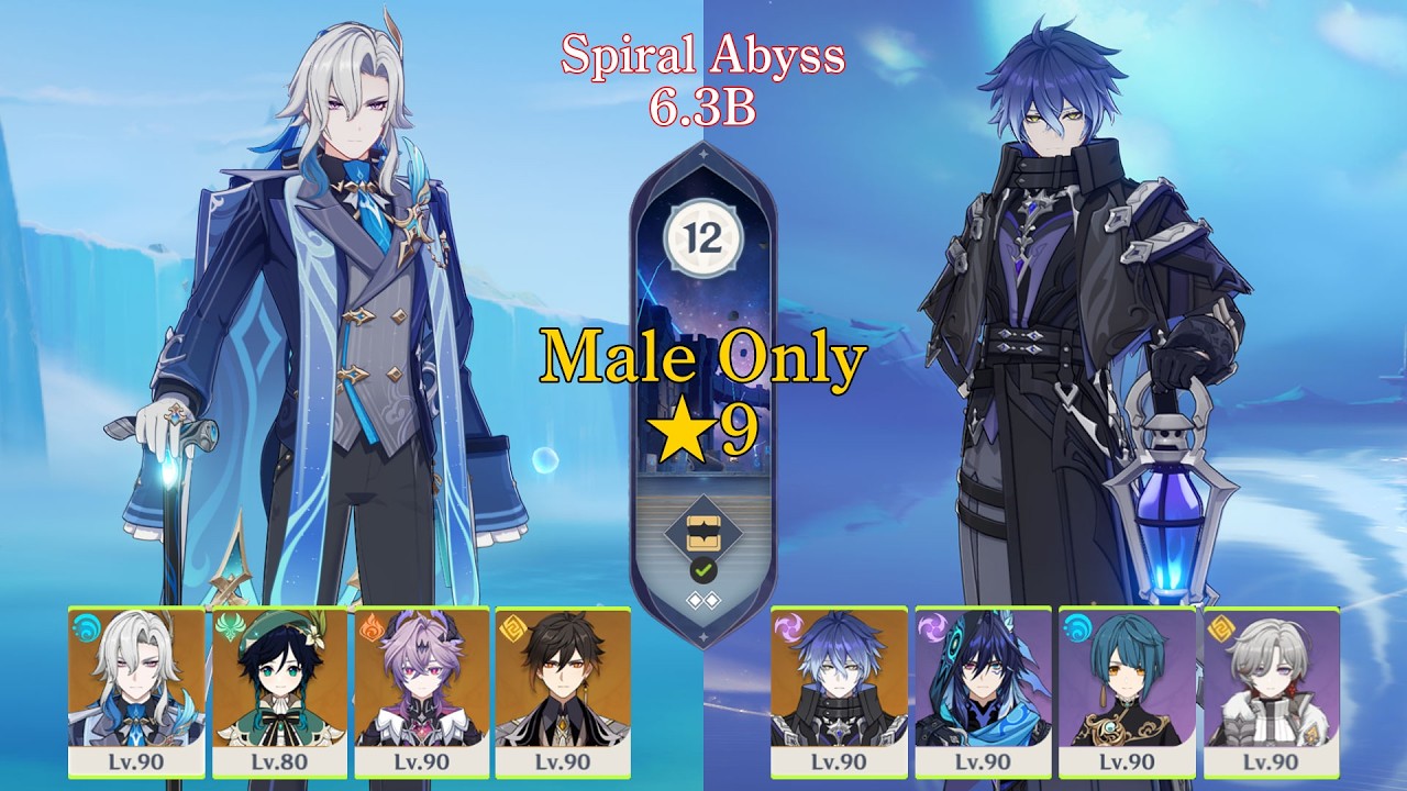 【男縛り/Male Only】6.3B 螺旋12層 ★9 ヌヴィレット&フリンズ Luna IVb Spiral Abyss Neuvillette & Flins 【原神】